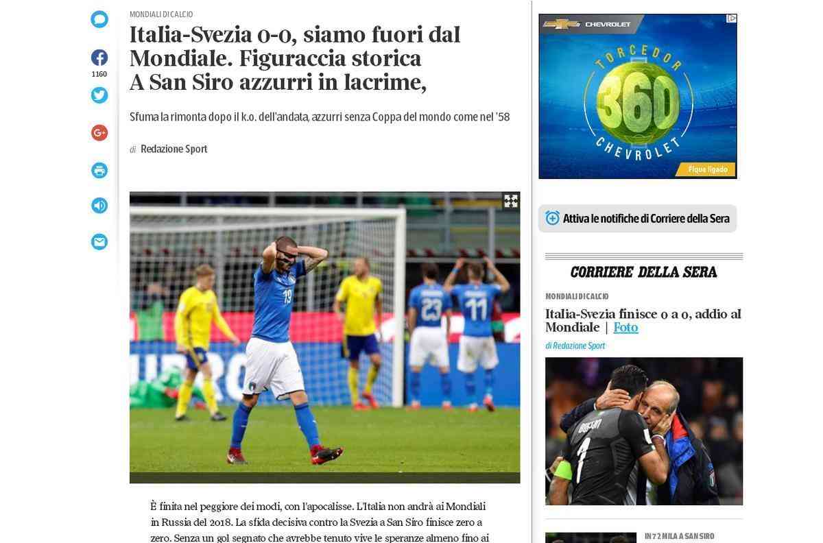 Manchetes das principais publicaes italianas aps vexame histrico da Azzurra