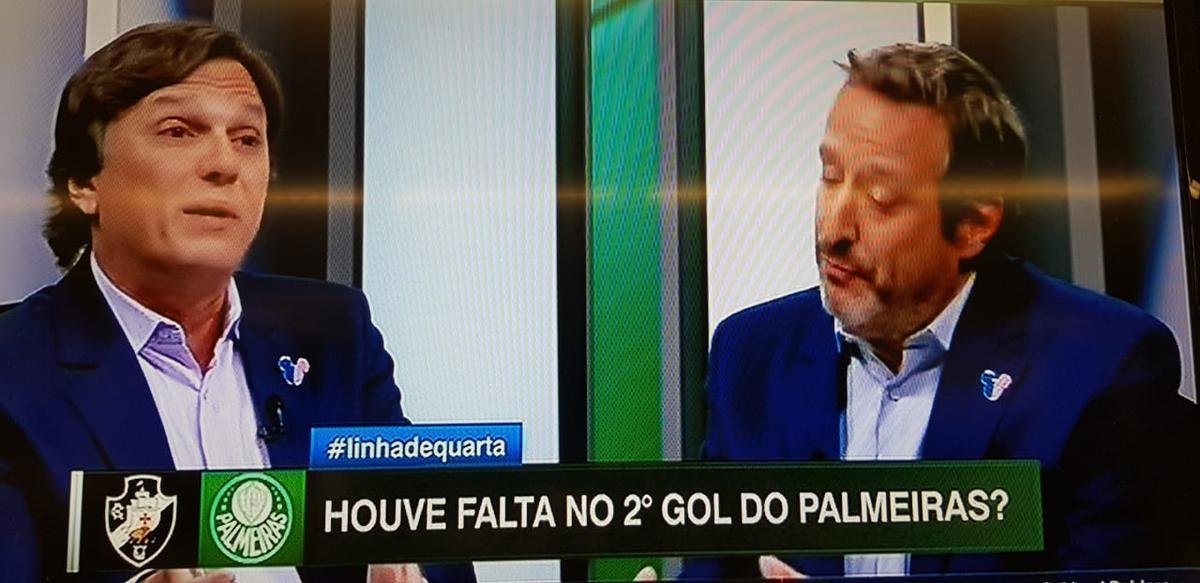 Mauro Cezar Pereira e Gian Oddi durante discusso no Linha de Passe, da ESPN