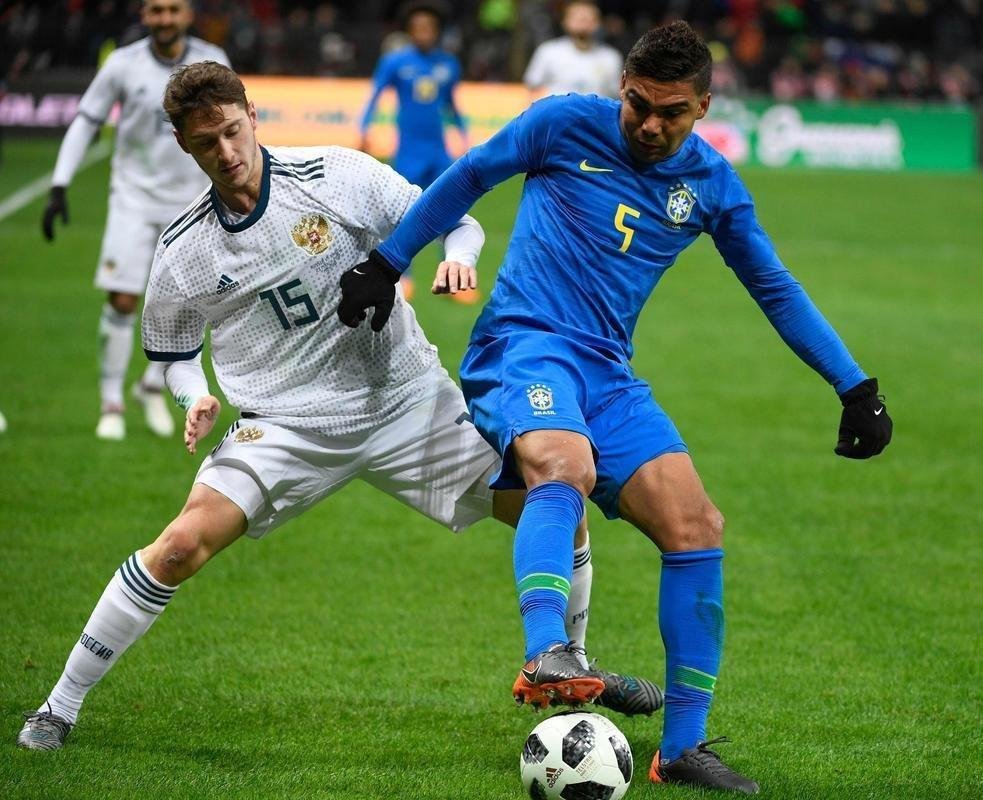 Imagem da partida amistosa entre Rssia e Brasil, no Estdio Lujniki, em Moscou
