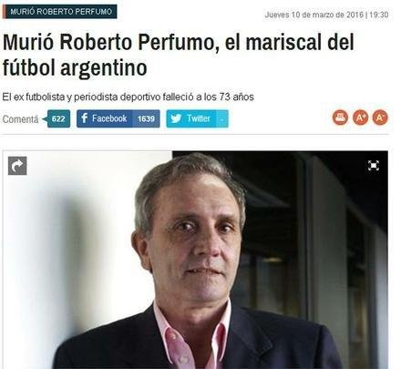 La Nación lamenta a morte de Roberto Perfumo, aos 73 anos