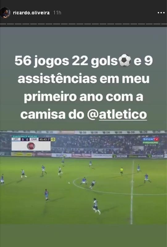 O atacante Ricardo Oliveira fez um balano da temporada e postou vdeo dos 22 gols feitos pelo Galo