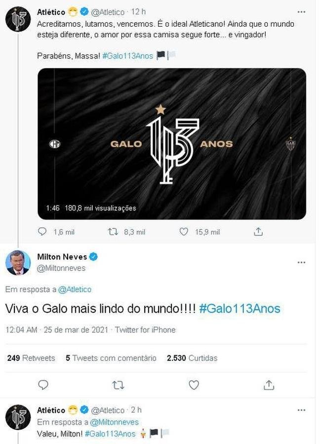 Atltico recebeu mensagens de clubes, jogadores, torcedores e jornalistas