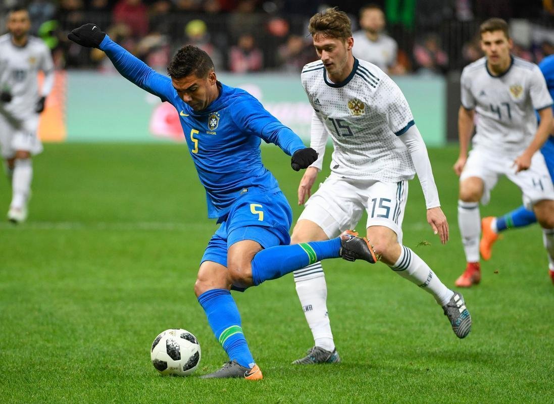Imagem da partida amistosa entre Rssia e Brasil, no Estdio Lujniki, em Moscou