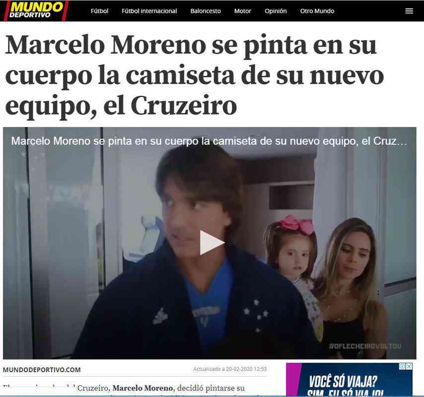 O jornal 'Mundo Deportivo', de Barcelona-ESP, destacou a pintura da camisa no corpo do atacante Marcelo Moreno