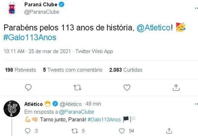 Atltico recebeu mensagens de clubes, jogadores, torcedores e jornalistas