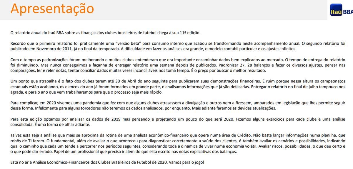 Banco produziu relatrio avaliando o ano de 2019 do Sport e projetando tambm o 2020. De acordo com o documento, time rubro-negro possui pouca transparncia, tem alta dvida e 'talvez um milagre ajude' o clube na temporada.