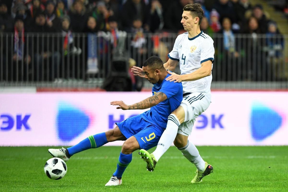 Imagem da partida amistosa entre Rssia e Brasil, no Estdio Lujniki, em Moscou