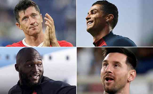 Lewandowski (Polnia), Cristiano Ronaldo (Portugal), Lukaku (Blgica) e Messi (Argentina)