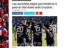 Central Deportes: 'As perdas sensveis que La U ter para o duelo vital contra o Cruzeiro', se refere a matria sobre os desfalque de Jara e a possvel ausncia de Beausejour