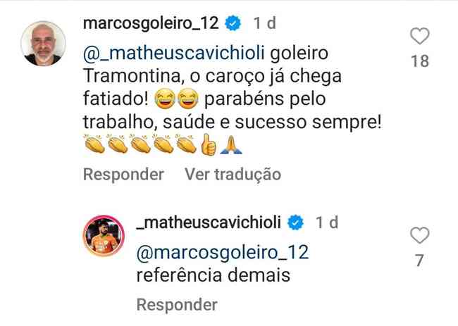 Comentário de Marcos no vídeo postado por Cavichioli