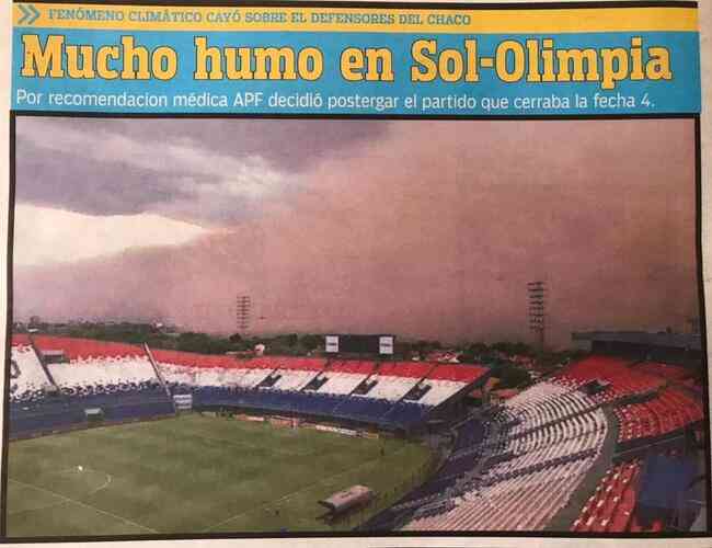 Defensores del Chaco ficou coberto por 'nuvem' de poluição, e duelo entre Sol e Olimpia foi adiado