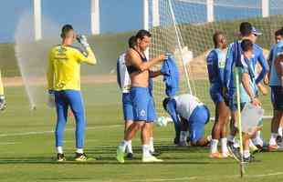 Cruzeiro fez nesta segunda-feira  tarde, na Toca da Raposa II, o ltimo treino em Belo Horizonte antes da partida contra o Internacional, quarta, no Beira-Rio, pela semifinal da Copa do Brasil. O tcnico Rogrio Ceni deve escalar Fbio; Edilson, Ded, Fabrcio Bruno (Leo) e Egdio (Dod); Henrique e Robinho; Marquinhos Gabriel; Thiago Neves e David; Pedro Rocha. Servindo  Seleo Colombiana, Orejuela est fora do jogo.